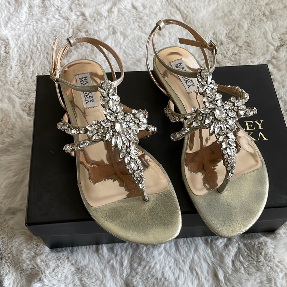 Badgely Mischka Hampden Embellished Crystal Satin Sandel - gold